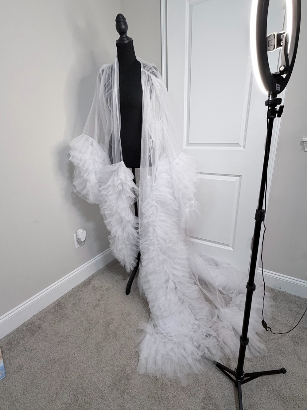 Source Unknown White Ruffle Tulle Dressing Gown
